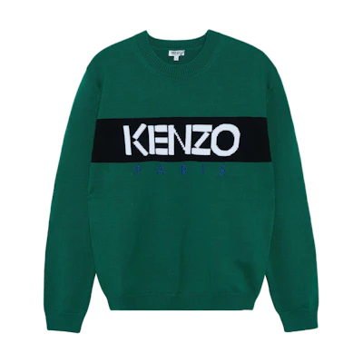 KENZO Green Crewneck Knit Sweater with Logo Design. F255PU2173LC-57