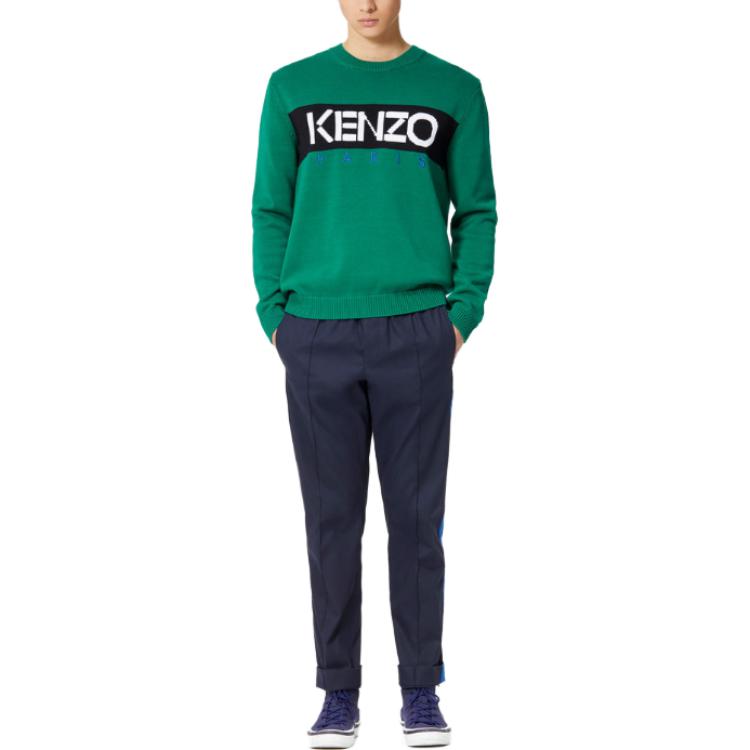 Shop KENZO  Green Crewneck Knit Sweater with Logo Design. F255PU2173LC-57