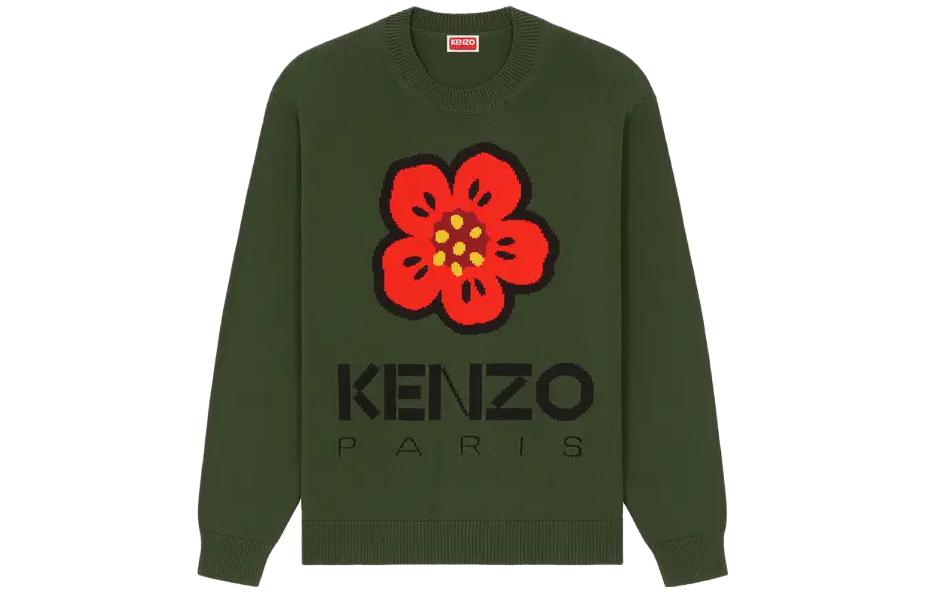KENZO  Green Crewneck Sweater with Floral Logo Embroidery. FD55PU3803LC-51