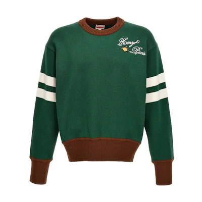 KENZO Green Crewneck Sweater with Logo Print. FD65PU4133-BJ53
