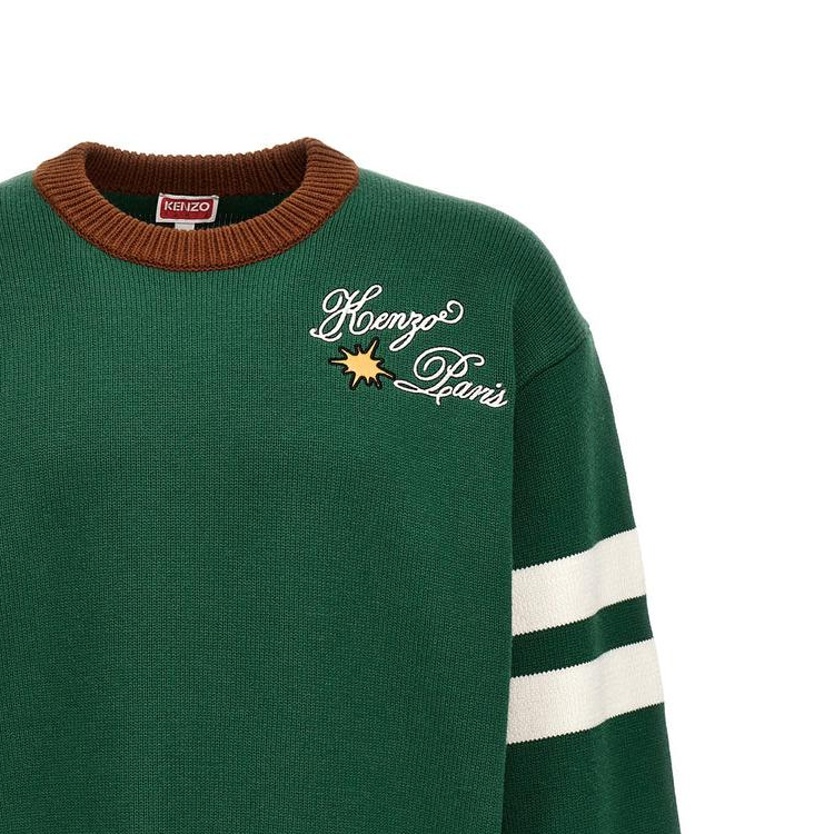 Purchase KENZO  Green Crewneck Sweater with Logo Print. FD65PU4133-BJ53