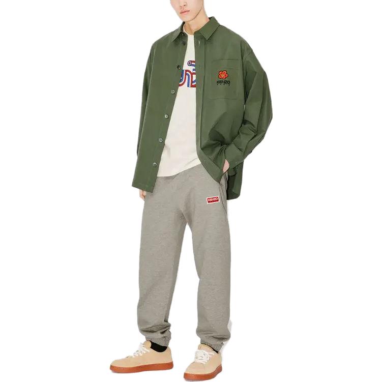 Shop KENZO Kemeja Lengan Panjang Hijau Bordir Logo. FD65CH5079LA-51