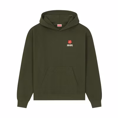 KENZO Green Floral Logo Hoodie Long Sleeve Sweatshirt. FD55SW4444ME-51