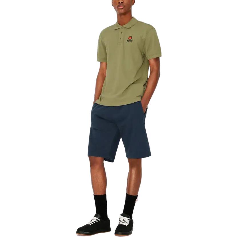 Shop KENZO 綠色純色刺繡款短袖POLO衫 FC65PO0024PU-61