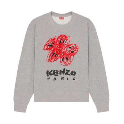 KENZO Grey Crewneck Sweatshirt with Logo Design. FE55SW1704MF-94C