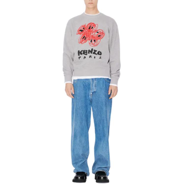 Shop KENZO  Grey Crewneck Sweatshirt with Logo Design. FE55SW1704MF-94C
