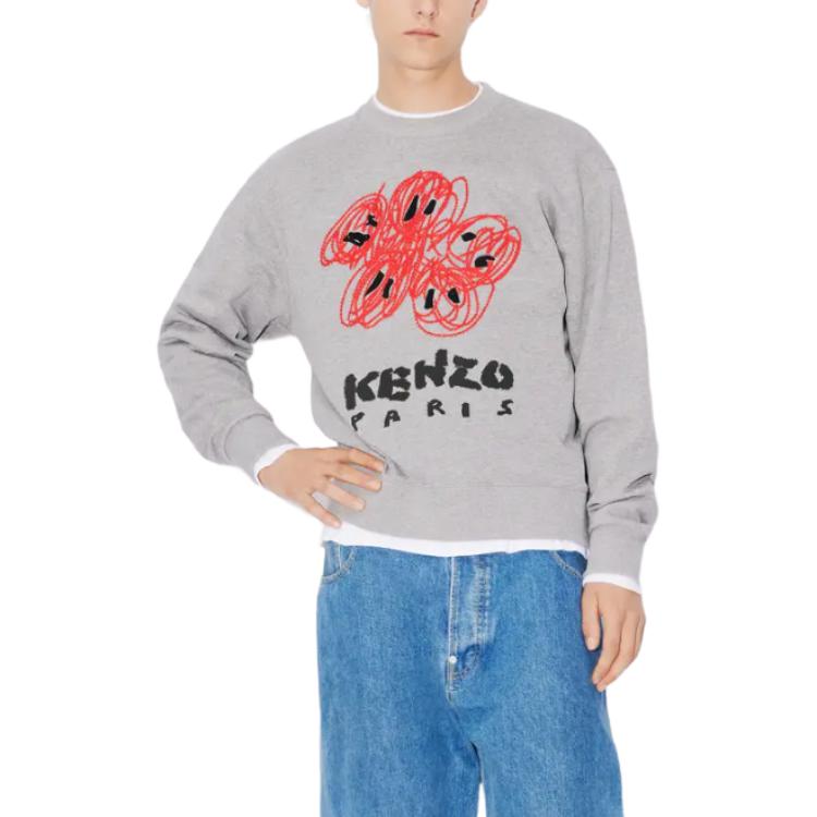 Details for KENZO  Grey Crewneck Sweatshirt with Logo Design. FE55SW1704MF-94C
