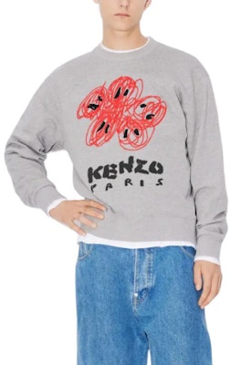 KENZO Grey Crewneck Sweatshirt with Logo Design. FE55SW1704MF-94C Details for KENZO Grey Crewneck Sweatshirt with Logo Design. FE55SW1704MF-94C