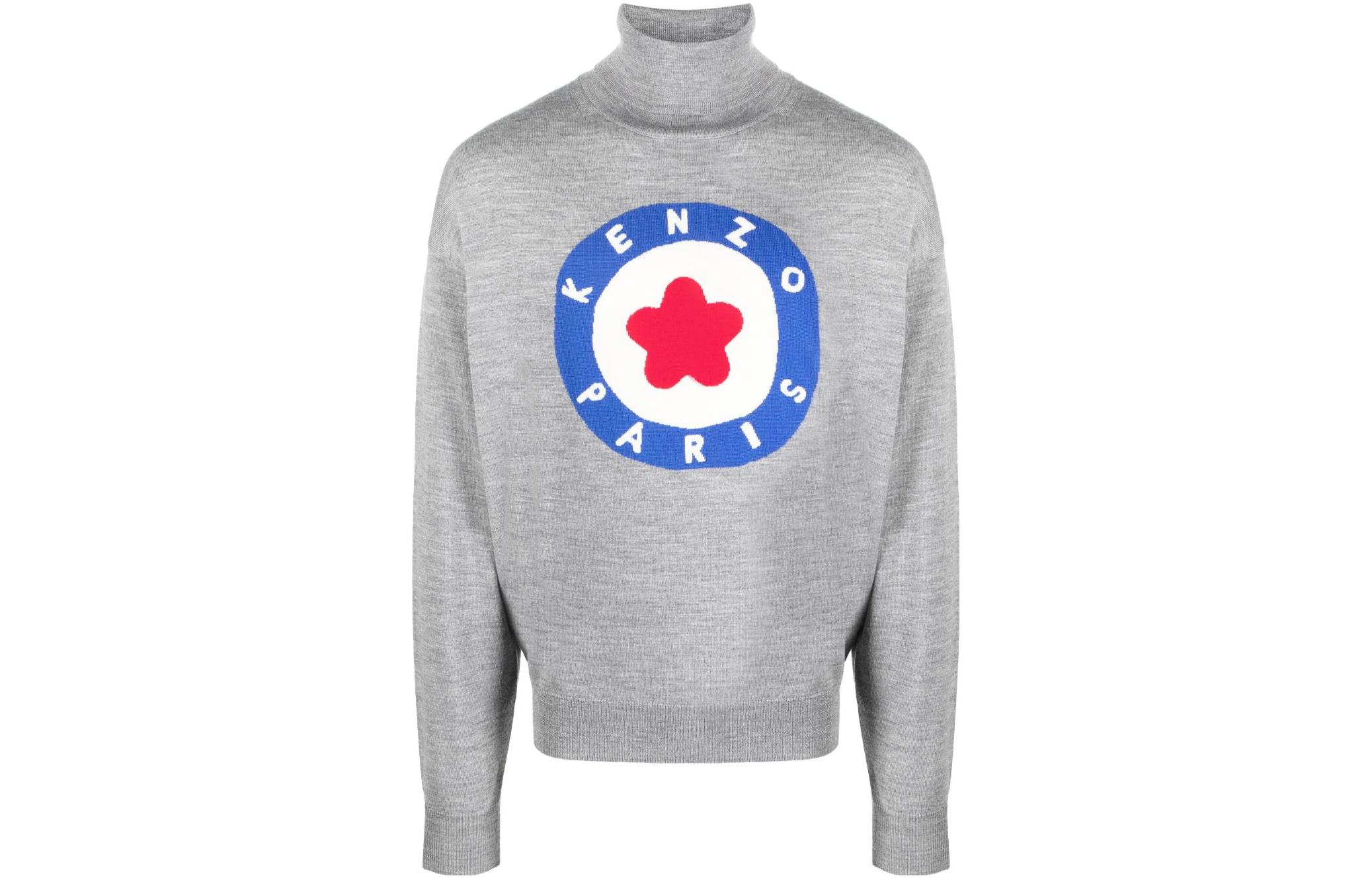 Buy KENZO  Grey High Neck Long Sleeve Sweatshirt with Letter Logo. FD65PU4013BA-94