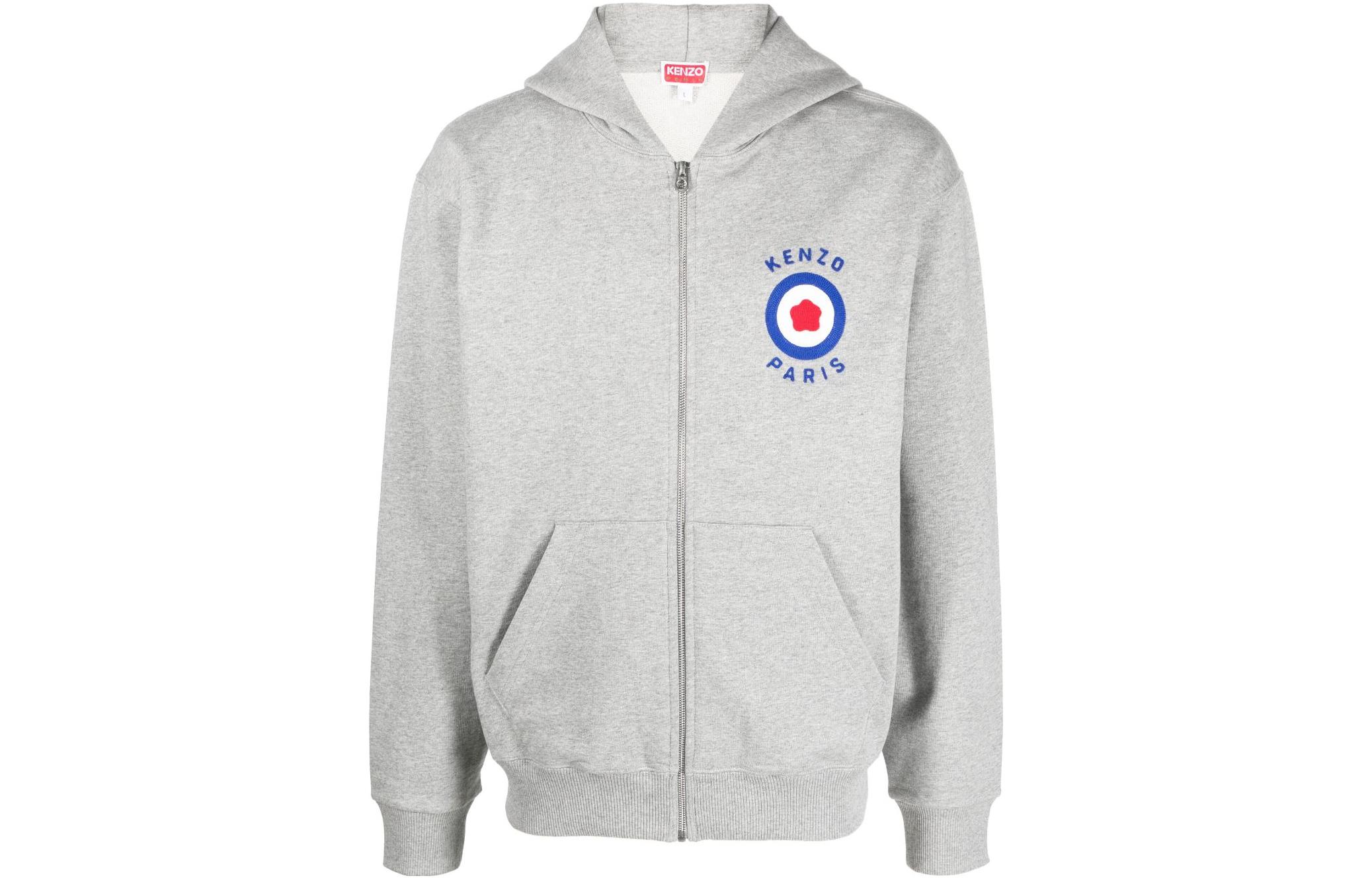 KENZO  Grey Hoodie with Letter Print and Full Zip FD65SW0754M-F94