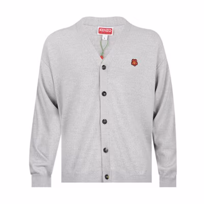 KENZO Grey V-Neck Button-Up Long Sleeve Sweater. FE55CA3813LB-93