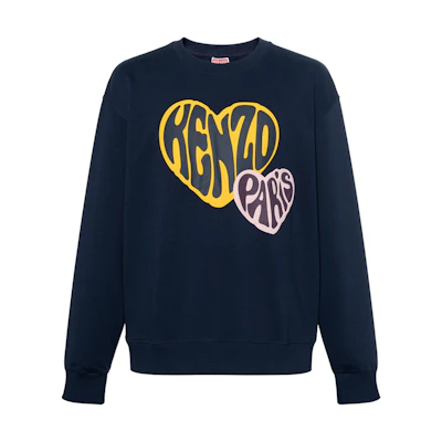 KENZO Heart Print Crewneck Sweatshirt Midnight Blue. FD65SW0814MF-77