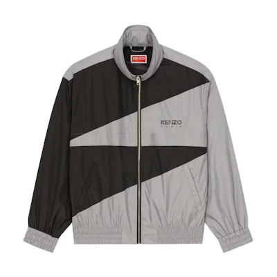 KENZO High-Neck Zip Windbreaker Jacket Black with Logo Print FD65BL1609NA-99J