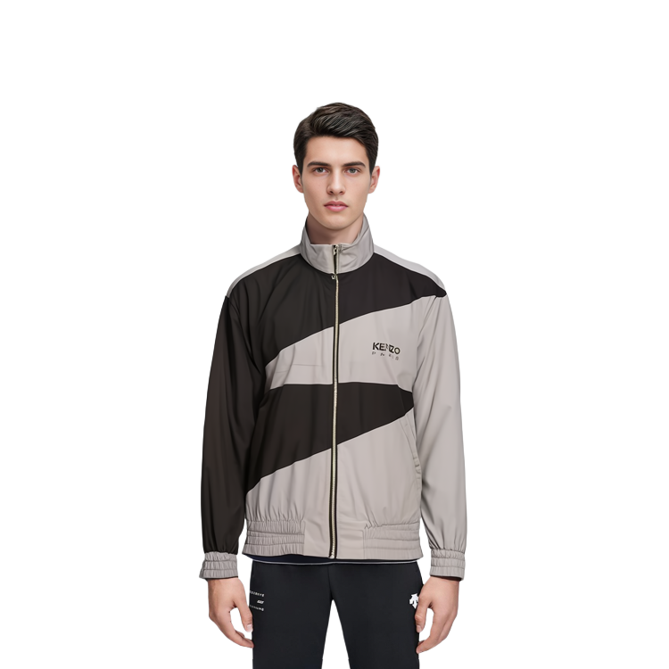Shop ケンゾー ハイネック ジップ ウィンドブレーカー ジャケット ブラック ロゴプリント FD65BL1609NA-99J
