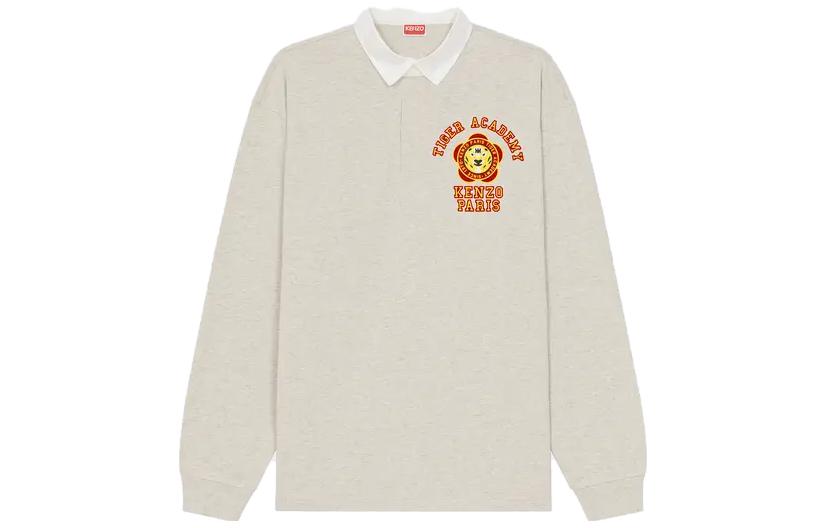 KENZO  Light Grey Long Sleeve Polo Shirt with Letter Pattern. FD65PO5294SI-93