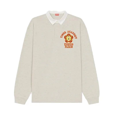 KENZO Light Grey Long Sleeve Polo Shirt with Letter Pattern. FD65PO5294SI-93