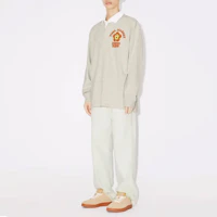 Shop KENZO Light Grey Long Sleeve Polo Shirt with Letter Pattern. FD65PO5294SI-93