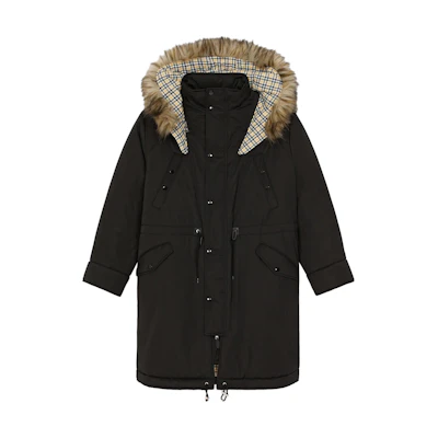 KENZO Long Parka Coat with Detachable Hood in Black. FD65OU3079OD-99