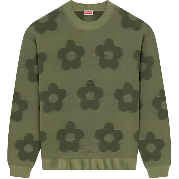 KENZO  Loose Fit Knitted Sweater with Floral Design in Green. FD65PU4243CA-61