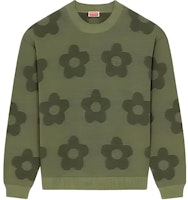 KENZO Loose Fit Knitted Sweater with Floral Design in Green. FD65PU4243CA-61 KENZO Loose Fit Knitted Sweater with Floral Design in Green. FD65PU4243CA-61