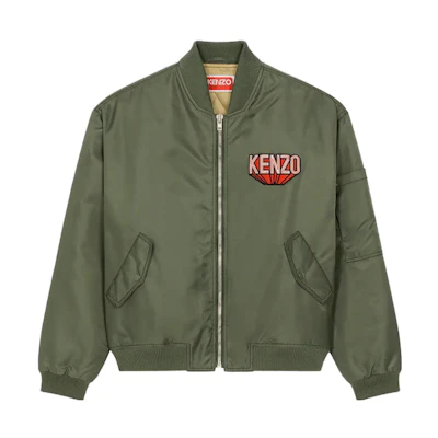 KENZO Olive Green Logo Zip-Up Stand Collar Jacket FD65BL1279OC51