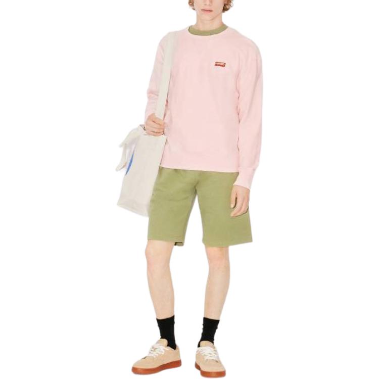 Shop KENZO  Pink Crewneck Sweatshirt with Solid Logo Print. FD65SW0714ME-34