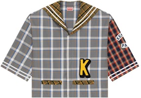 KENZO Plaid Letter Polo Short Sleeve Shirt Mist Gray FD55CH1159RH-96 KENZO Plaid Letter Polo Short Sleeve Shirt Mist Gray FD55CH1159RH-96