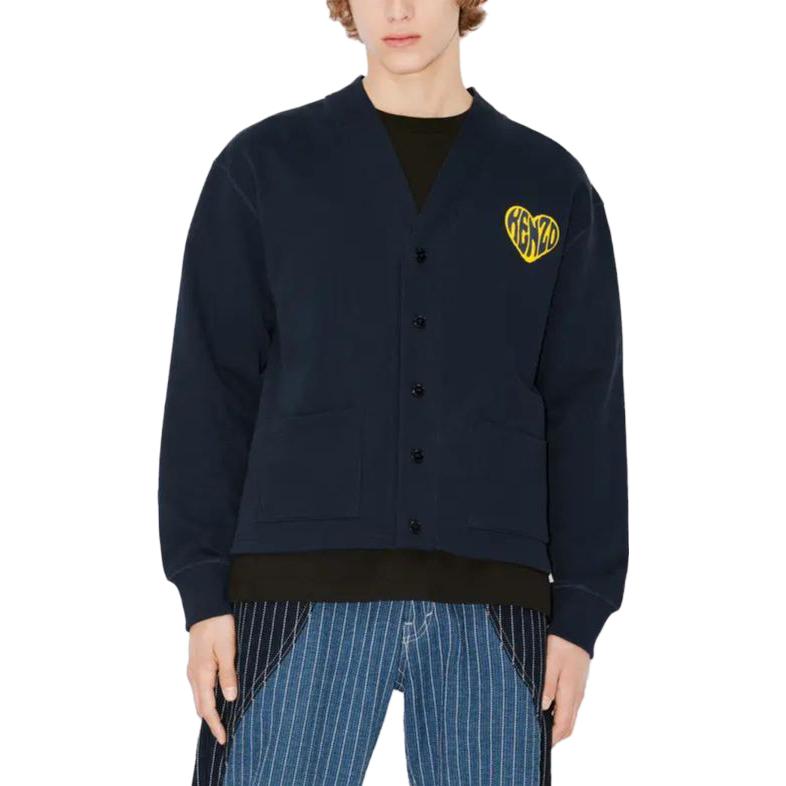 Shop KENZO 寬鬆V領單排扣西裝外套 午夜藍 FD65SW0824MF-77