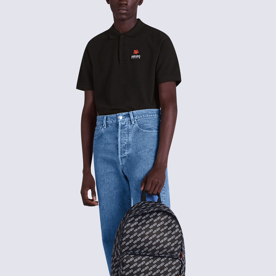 Shop 겐조 솔리드 블랙 반소매 폴로 셔츠. FC65PO0024PU-99J