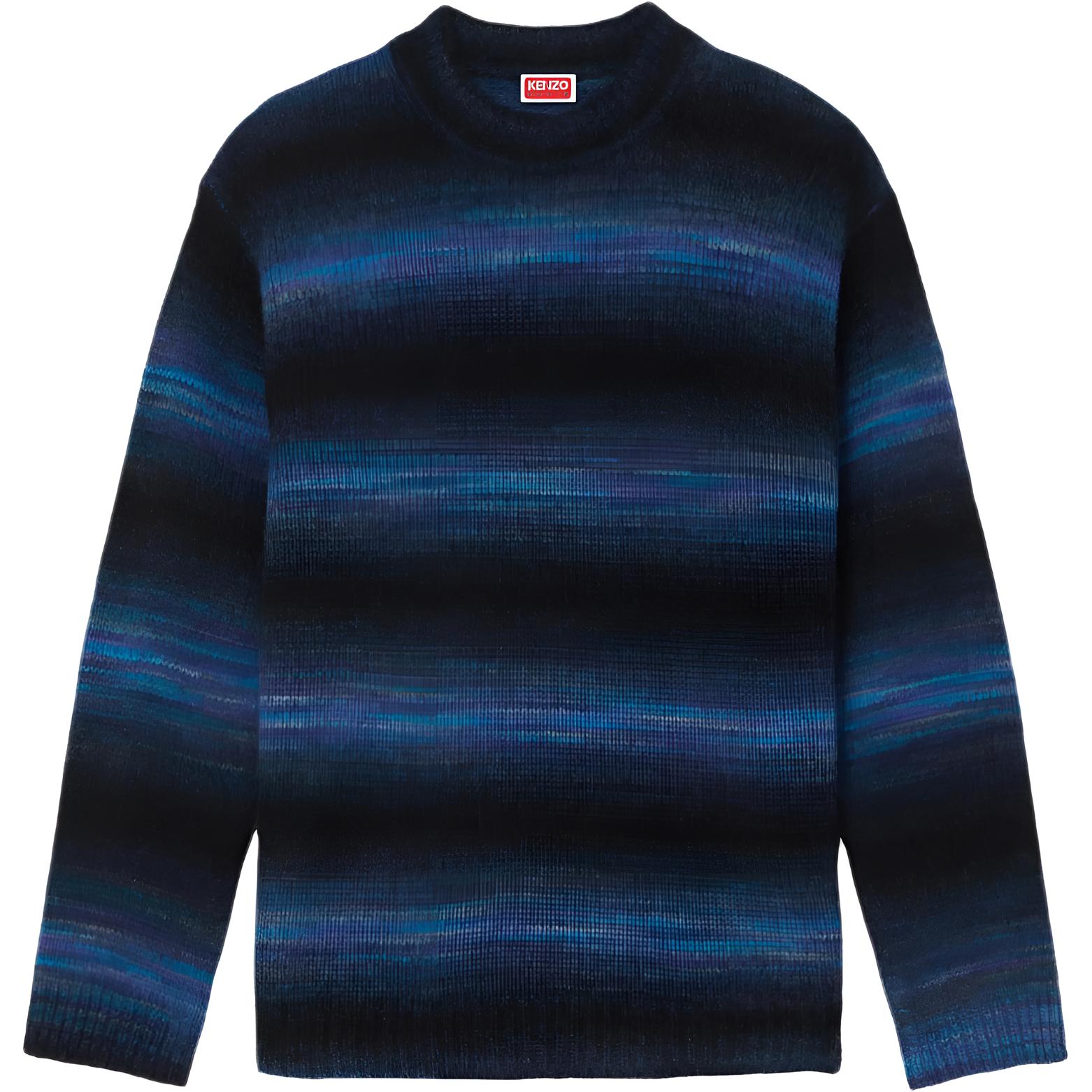 KENZO  Striped Pullover Sweater with Logo Embroidery in Blue/Black. FE65PU4673CG-79