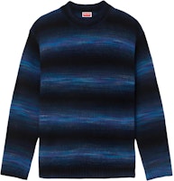 KENZO Striped Pullover Sweater with Logo Embroidery in Blue/Black. FE65PU4673CG-79 KENZO Striped Pullover Sweater with Logo Embroidery in Blue/Black. FE65PU4673CG-79