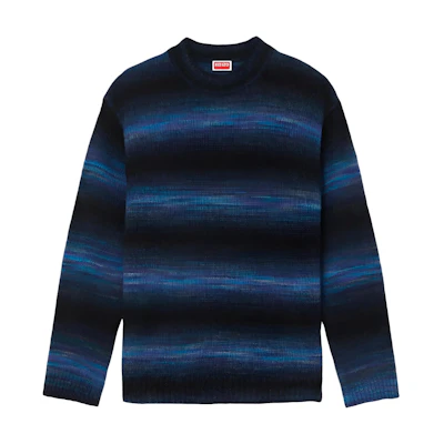 KENZO Striped Pullover Sweater with Logo Embroidery in Blue/Black. FE65PU4673CG-79