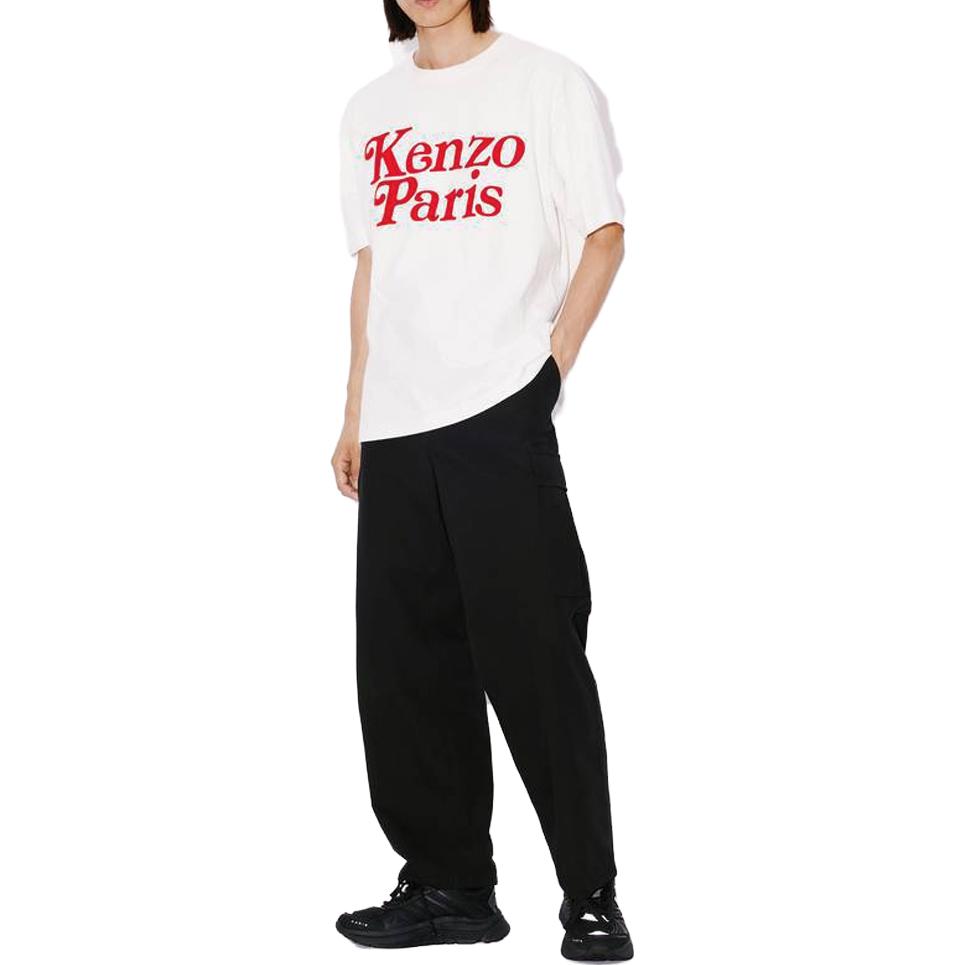 Shop KENZO Kaos Putih Crewneck dengan Cetak Grafis Logo. FE55TS1914SY-02