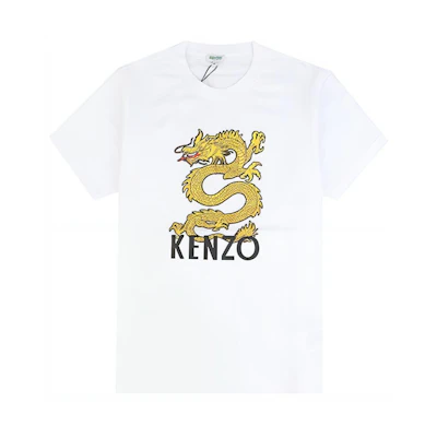 KENZO White Dragon Print Logo Crew Neck Regular Fit Short Sleeve T-Shirt F955TS0184V4-01