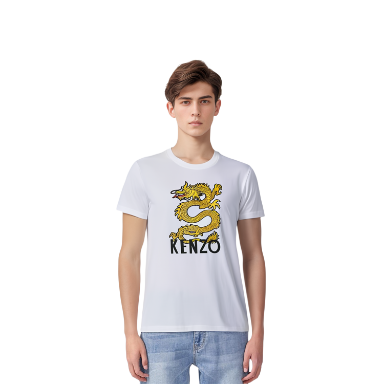 Purchase KENZO  White Dragon Print Logo Crew Neck Regular Fit Short Sleeve T-Shirt F955TS0184V4-01