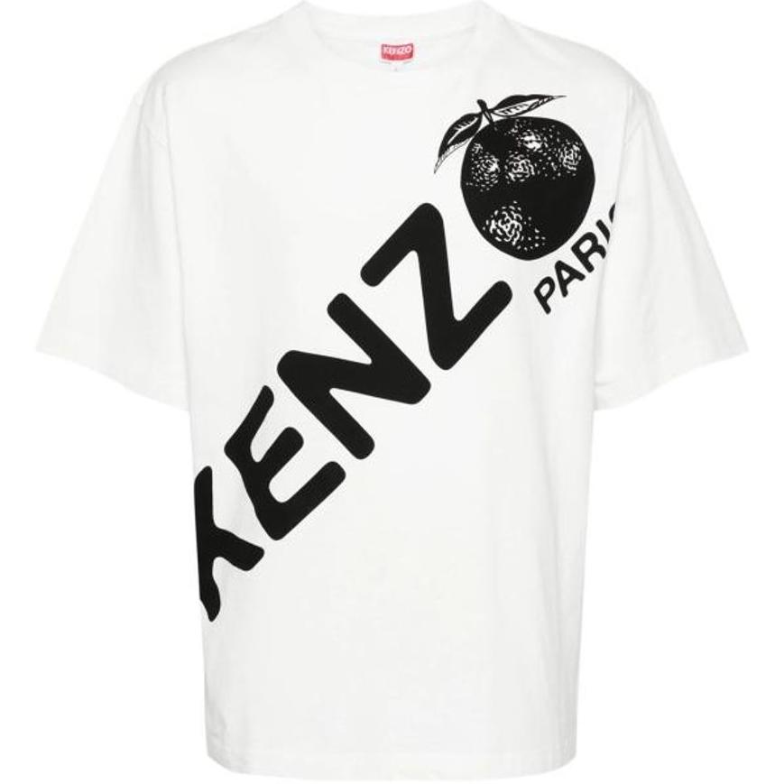 KENZO  White Logo Print Crew Neck Short Sleeve T-Shirt. FE55TS2804SY-02