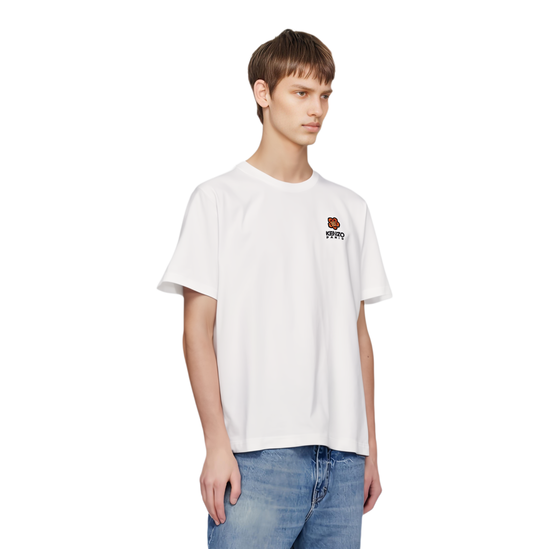 Shop ケンゾー ホワイト 無地 ロゴ刺繍 クルーネック 半袖 Tシャツ FC65TS4124SG0-01