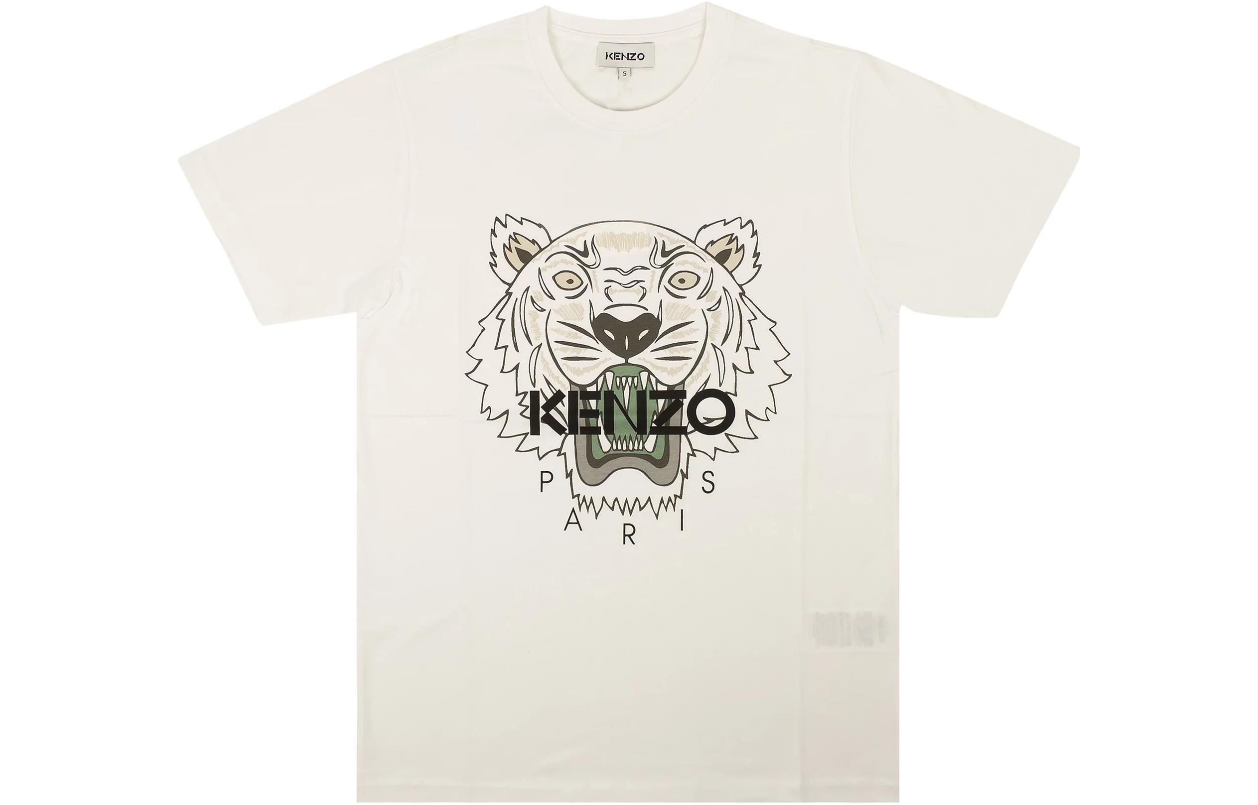 KENZO  White T-Shirt with Tiger Head Graphic Print. FC55TS0204YL-01