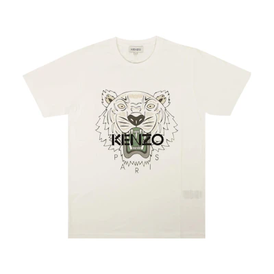 KENZO White T-Shirt with Tiger Head Graphic Print. FC55TS0204YL-01