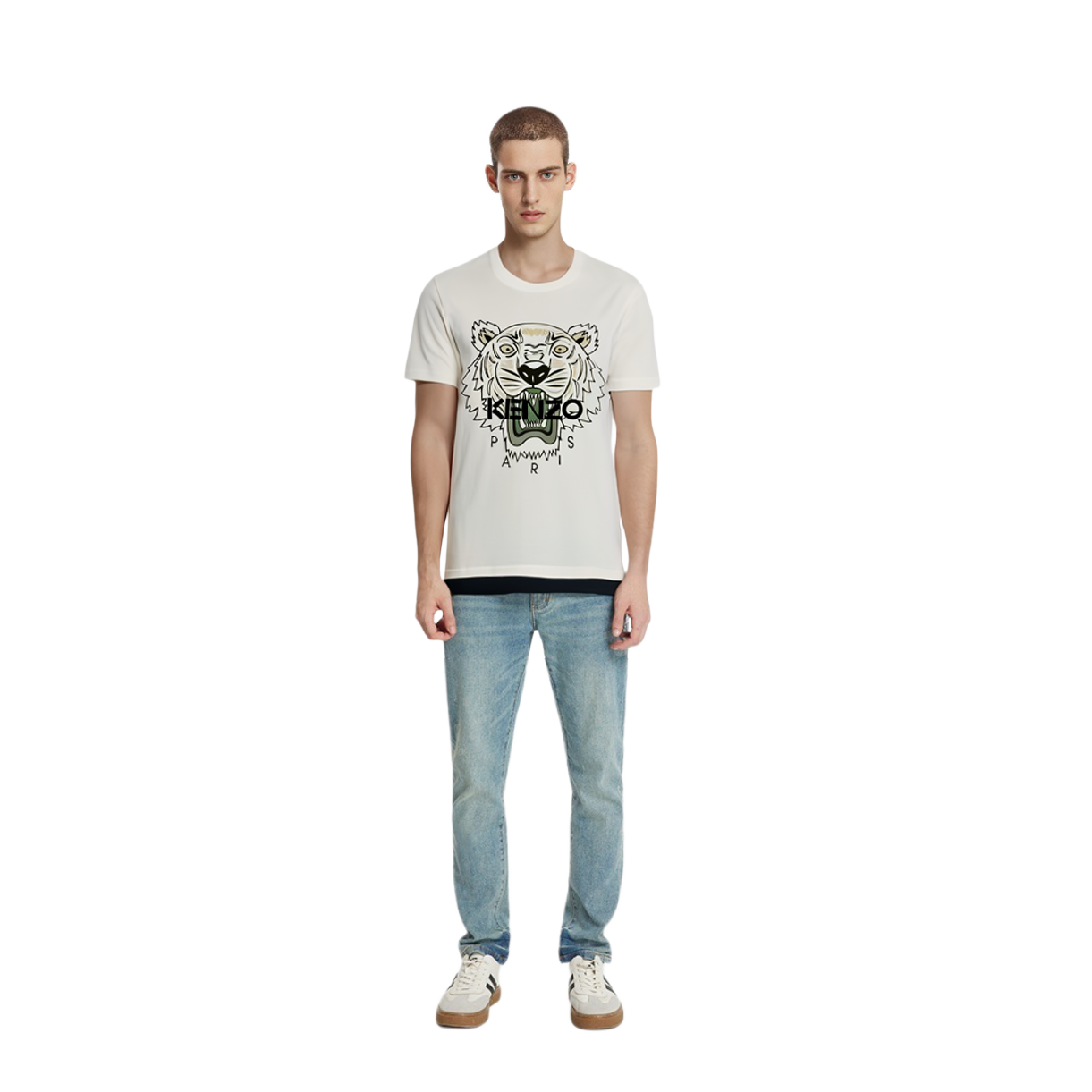 KENZO  White T-Shirt with Tiger Head Graphic Print. FC55TS0204YL-01 圖 4
