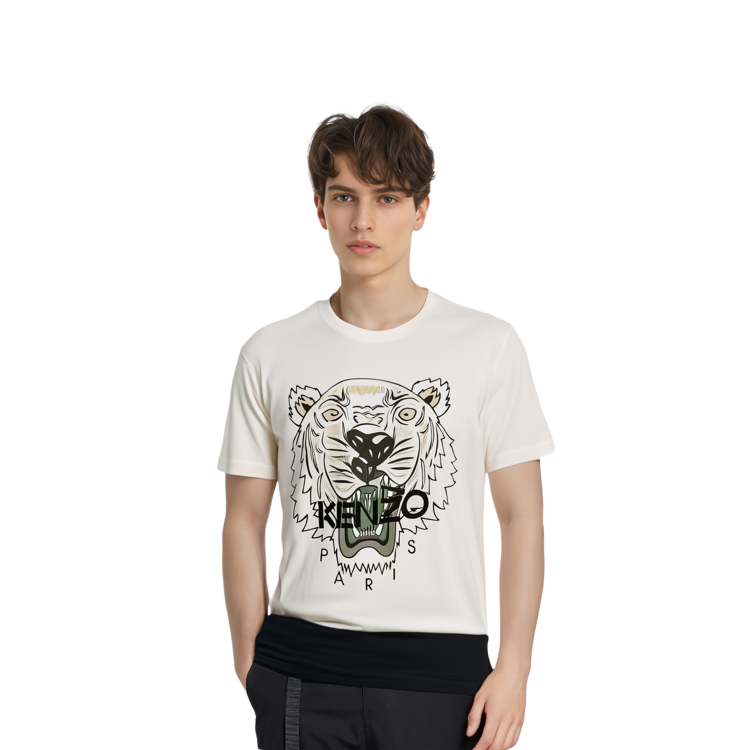 KENZO  White T-Shirt with Tiger Head Graphic Print. FC55TS0204YL-01 圖 5