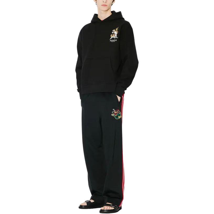 Shop KENZO 'Year Of The Dragon' Black Embroidered Classic Hoodie Sweatshirt . FE55SW1634ME-99J