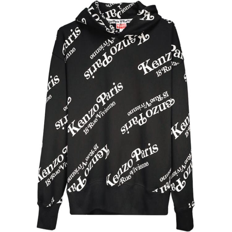 KENZO All-Over Letter Print Loose Fit Hoodie Black Men’s POIZON240805104