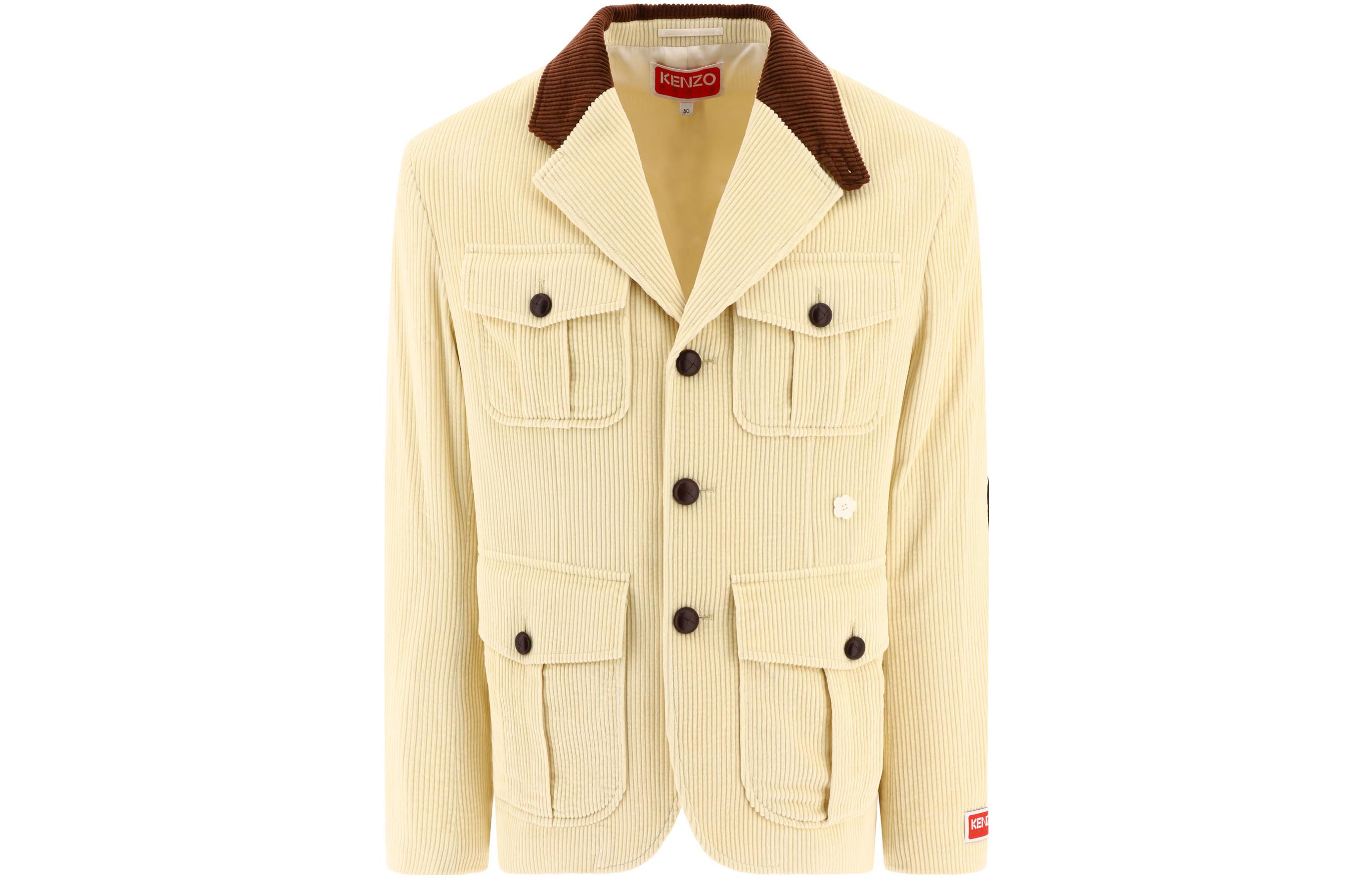 KENZO Beige Single-Breasted Pocket Jacket with Turn-Down Collar FD65VE1319CR-08