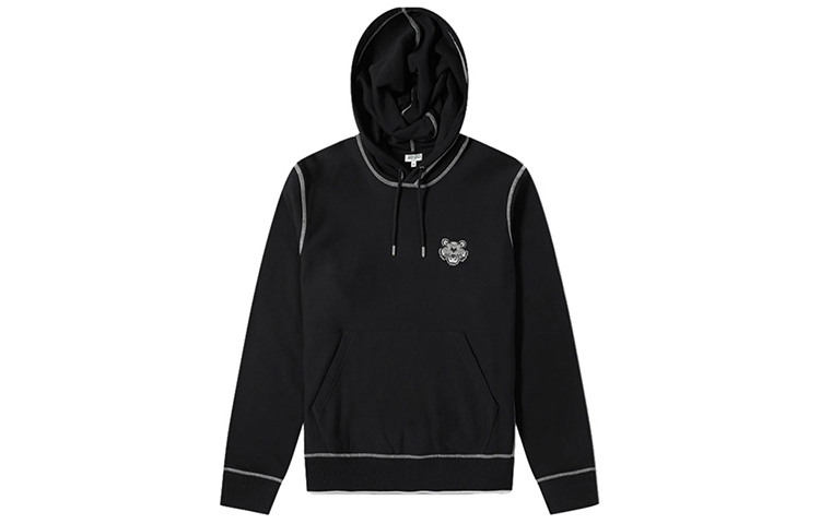 KENZO Black Cotton Hoodie with Little Tiger Embroidery F965SW3604MD-99