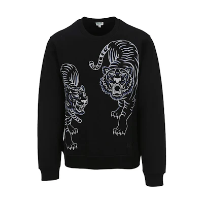 KENZO Black Cotton Pullover Sweatshirt with Twin Tiger Embroidery F96-5SW009-4XG-99