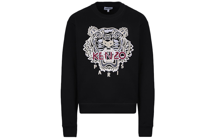 KENZO Black Cotton Sweatshirt with Pearl-Embroidered Tiger FA65SW1114XV-99