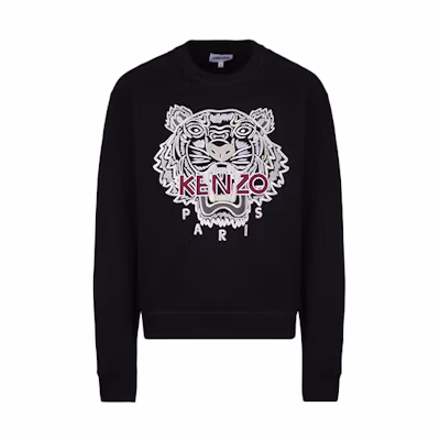 KENZO Black Cotton Sweatshirt with Pearl-Embroidered Tiger FA65SW1114XV-99