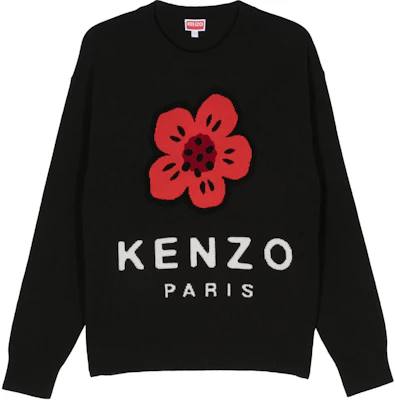 KENZO Black Crewneck Sweater with Floral Alphabet Knit Design POIZON240715318 Buy KENZO Black Crewneck Sweater with Floral Alphabet Knit Design POIZON240715318