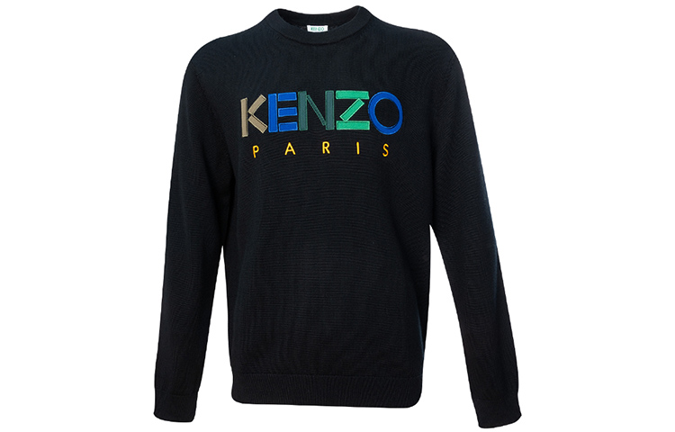 KENZO Black Crewneck Sweater with Letter Print F965PU2173LC-99